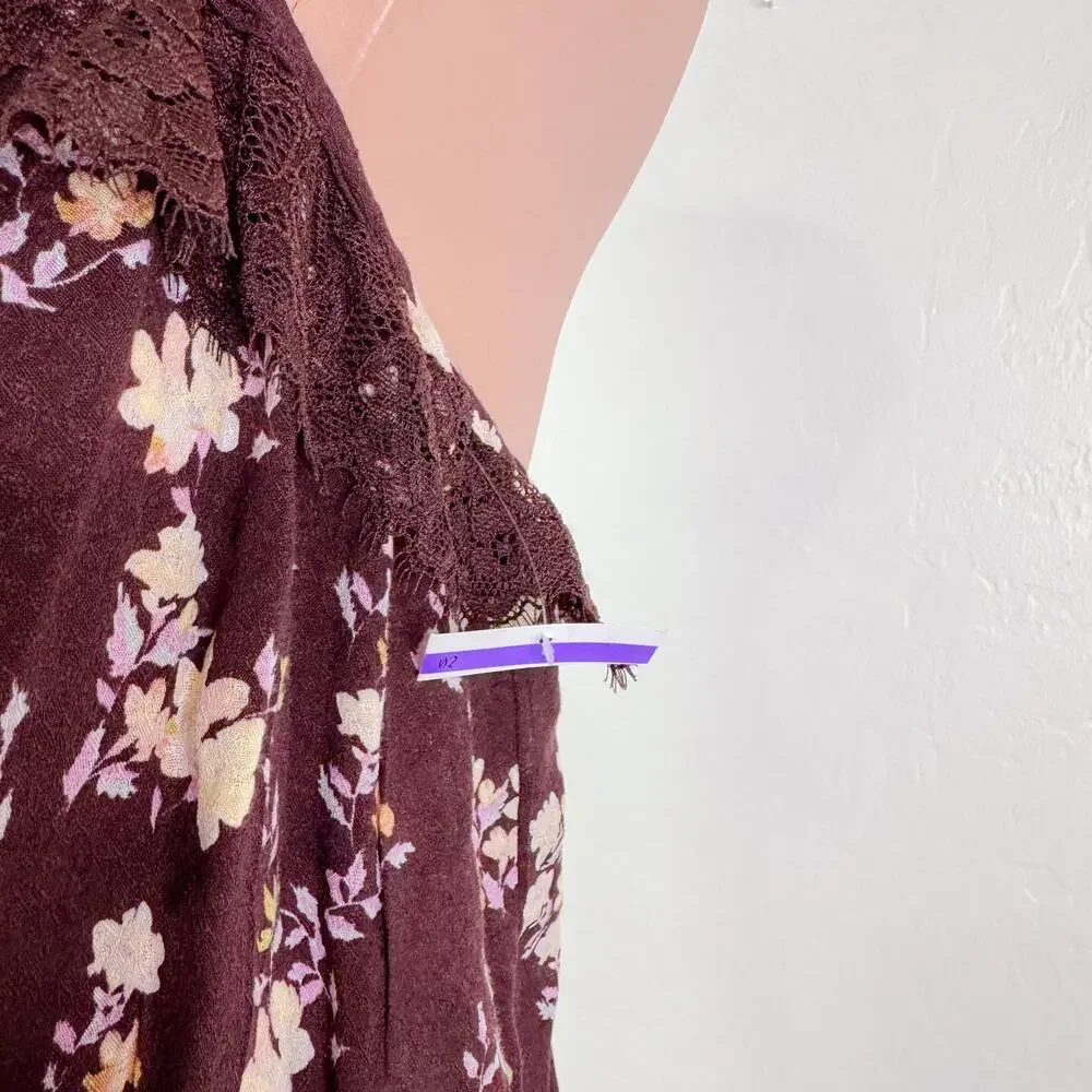Free People Prairie Cottage Take It Away Lace Floral Bodysuit Top Brown sz S NWT